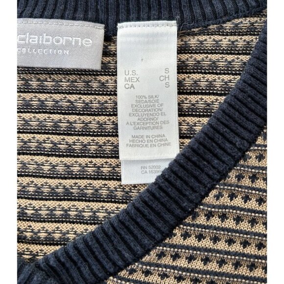 Liz Claiborne 100% Silk Sweater Navy/Gold Long Sleeve V-neck Women's Size Small - Picture 5 of 7